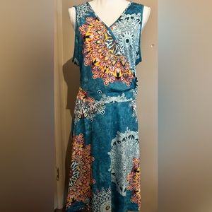 MIDI dress- blue/teal with paisley and flowers. Quite cute! Size XXL